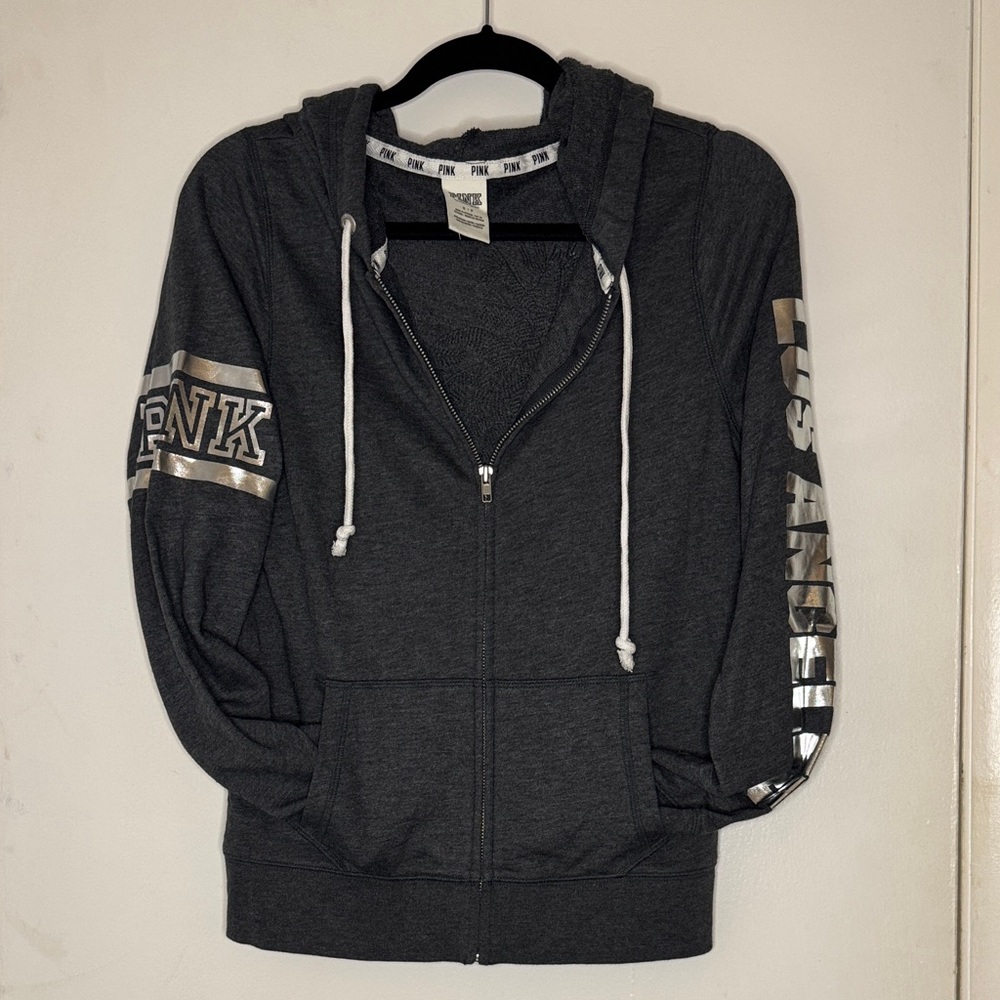 PINK Victoria's Secret LA Sequin Charcoal Zip Up Sweatshirt